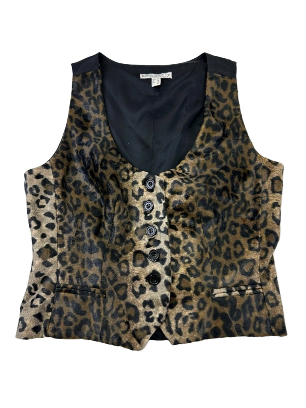 Vintage 90s Leopard print vest Medium Fuzzy waistcoat Gilet Retro